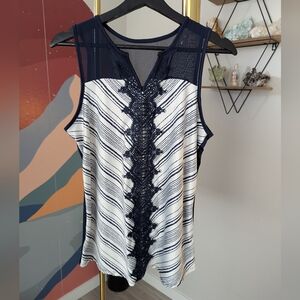 Maurices White and Gray Graphic Ruffled Tank Top